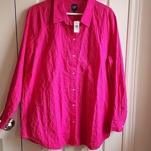 GAP Bright Pink Eyelet Blouse XL